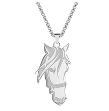 Horse head Silver Pendant Necklace with stainless steel chain and halter design.