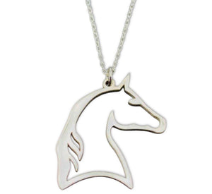 Horsehead Silver Pendant Necklace with horse head design on silver chain.