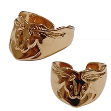 Horses Open Size Gold Plated Adjustable Ring - with intricate horse head design.