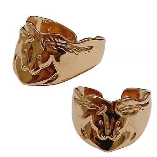 2 Horses Open Size Gold Plated Ring - AbcdepaHorseJewelry