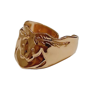 Horses Open Size Gold Plated Adjustable Ring - with horse head design.