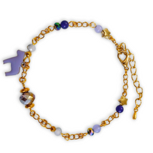 Purple Jade Bead and Chain Horse Charm Bracelet with gold chain and purple beads.