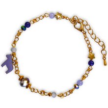 Purple Jade and Chain Horse Charm Bracelet with gold stars and purple enamel charm.