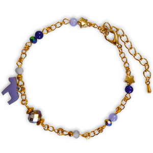 Purple Jade and Chain Horse Charm Bracelet with gold stars and purple enamel charm.