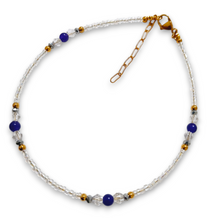 Purple jade anklet with crystal beads, gold accents, and extension chain.