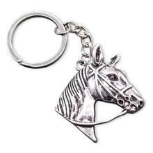 Antique Silver Horsehead Keyring with Realistic Bridle Detail