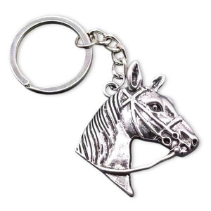 Antique Silver Horsehead Keyring with Realistic Bridle Detail