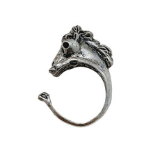 Adjustable Silver Horse Pony Open Ring - with intricate details and expressive eyes.