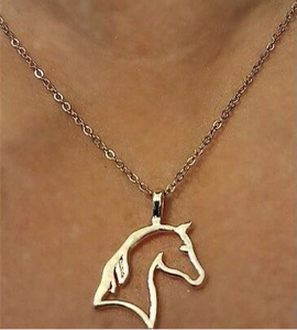 Horse Head Gold Tone Pendant Necklace