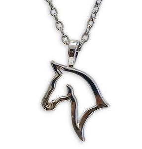 outline horse head silver pendant necklace with chain