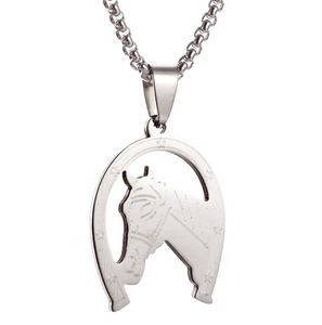 Horseshoe and Horse Silver Necklace