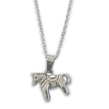 Small silver Dala pony pendant necklace on 50cm stainless steel chain.