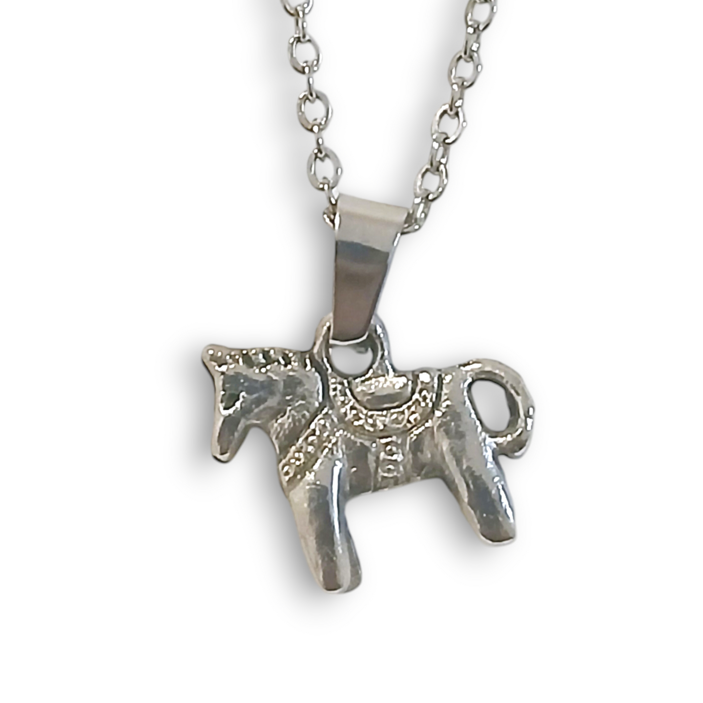 Dala Pony Small Silver Pendant Necklace on a 50cm stainless steel chain.