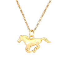 Gold horse pendant necklace on a 45cm stainless steel chain.