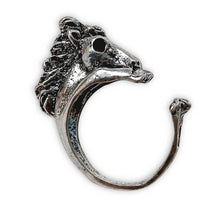 Horse Open Size Antique Silver Ring with horse design and adjustable fit.