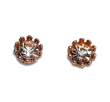 Little Crowns Studs with clear center stone and gold plated halo design.