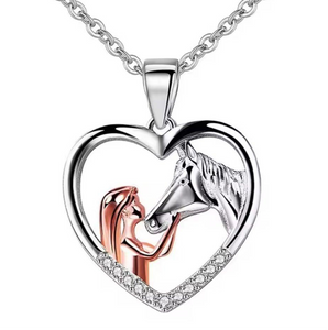 Loveheart with Girl and Silver Horse Necklace