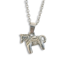 Small Dala Pony silver pendant necklace on a 50cm stainless steel chain.