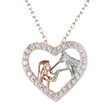 Girl with Pony Rose Gold Heart Necklace - AbcdepaHorseJewelry