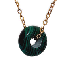 Malachite Donut Necklace on gold stainless steel chain.