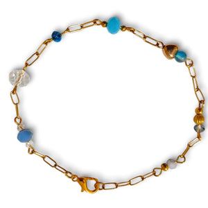 Blue Crystal Gold Tone Linked Bracelet