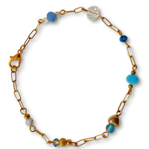 Blue Crystal Gold Tone Linked Bracelet