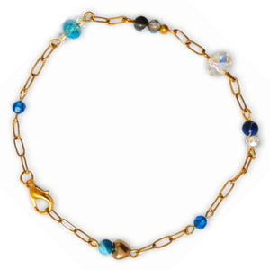 Clear Crystal Gemstone Gold Linked Bracelet -