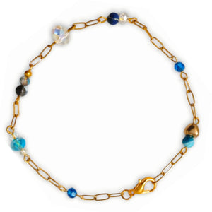 Clear Crystal Gemstone Gold Linked Bracelet -