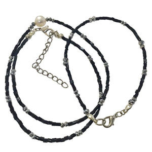 Black Rectangular Beads with Silver Rondels Bracelet and Necklace - AbcdepaHorseJewelry