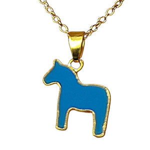 Blue and Gold Pony Pendant Necklace - AbcdepaHorseJewelry