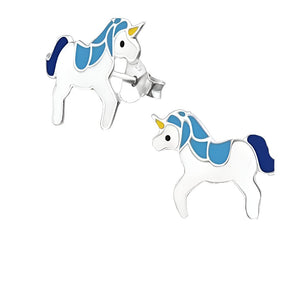 Blue and White Ponicorn Stud Earrings - AbcdepaHorseJewelry