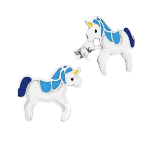 Blue and White Ponicorn Stud Earrings - AbcdepaHorseJewelry