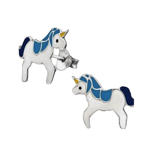 Blue and White Ponicorn Stud Earrings - AbcdepaHorseJewelry