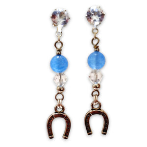 Blue Aquamarine Crystal Horseshoe Earrings - AbcdepaHorseJewelry