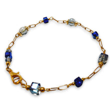 Blue Cube Round Crystal Gold Chain Bracelet - AbcdepaHorseJewelry