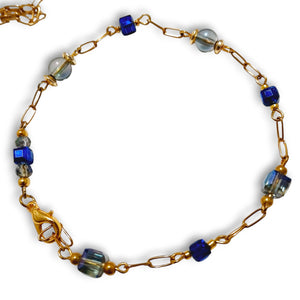 Blue Cube Round Crystal Gold Chain Bracelet - AbcdepaHorseJewelry