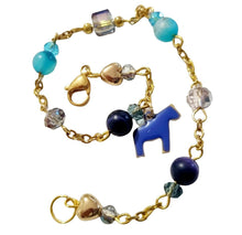 Blue Gemstone Beads with Crystal Cube Horse Charm Bracelet - AbcdepaHorseJewelry