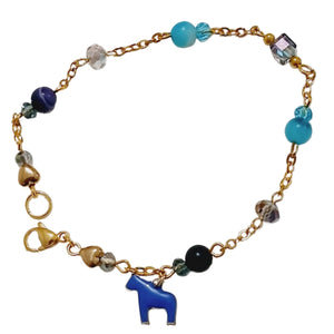 Blue Gemstone Beads with Crystal Cube Horse Charm Bracelet - AbcdepaHorseJewelry