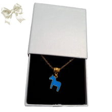 Blue Horse Pony Pendant on Gold Charm Necklace - AbcdepaHorseJewelry