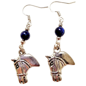 Blue Sandstone Bead Crystal Horse Earrings - AbcdepaHorseJewelry