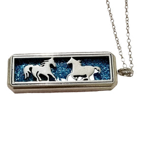 Blue Silver Horse Locket Necklace - AbcdepaHorseJewelry