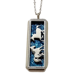 Blue Silver Horse Locket Necklace - AbcdepaHorseJewelry