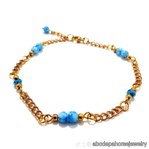 Blue Stone Bead and Gold Chain Bracelet - AbcdepaHorseJewelry