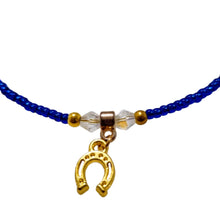 Blue Tiny Beaded Gold Horseshoe Anklet - AbcdepaHorseJewelry