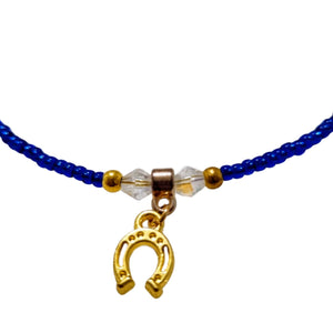 Blue Tiny Beaded Gold Horseshoe Anklet - AbcdepaHorseJewelry