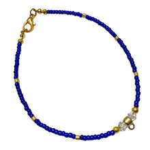 Blue Tiny Beaded Gold Horseshoe Anklet - AbcdepaHorseJewelry