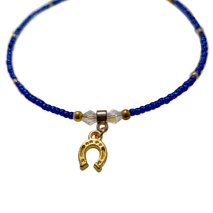 Blue Tiny Beaded Gold Horseshoe Anklet - AbcdepaHorseJewelry