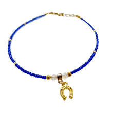 Blue Tiny Beaded Horseshoe Anklet - AbcdepaHorseJewelry