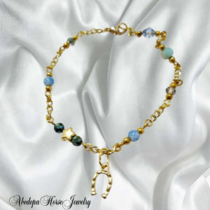 Blue Two Tone Gold Horseshoe Chain Bracelet - AbcdepaHorseJewelry