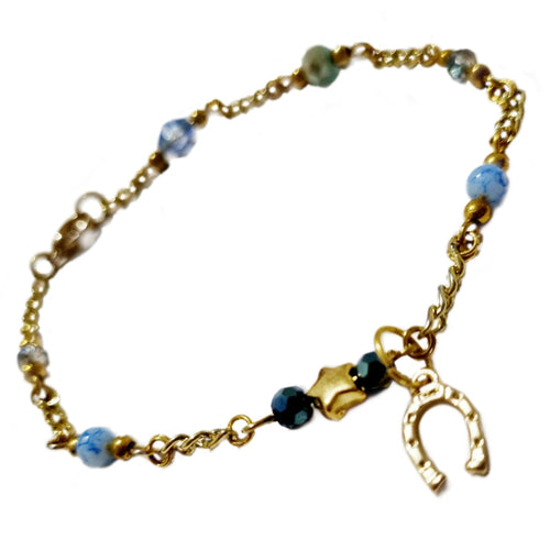 Blue Two Tone Gold Horseshoe Chain Bracelet - AbcdepaHorseJewelry